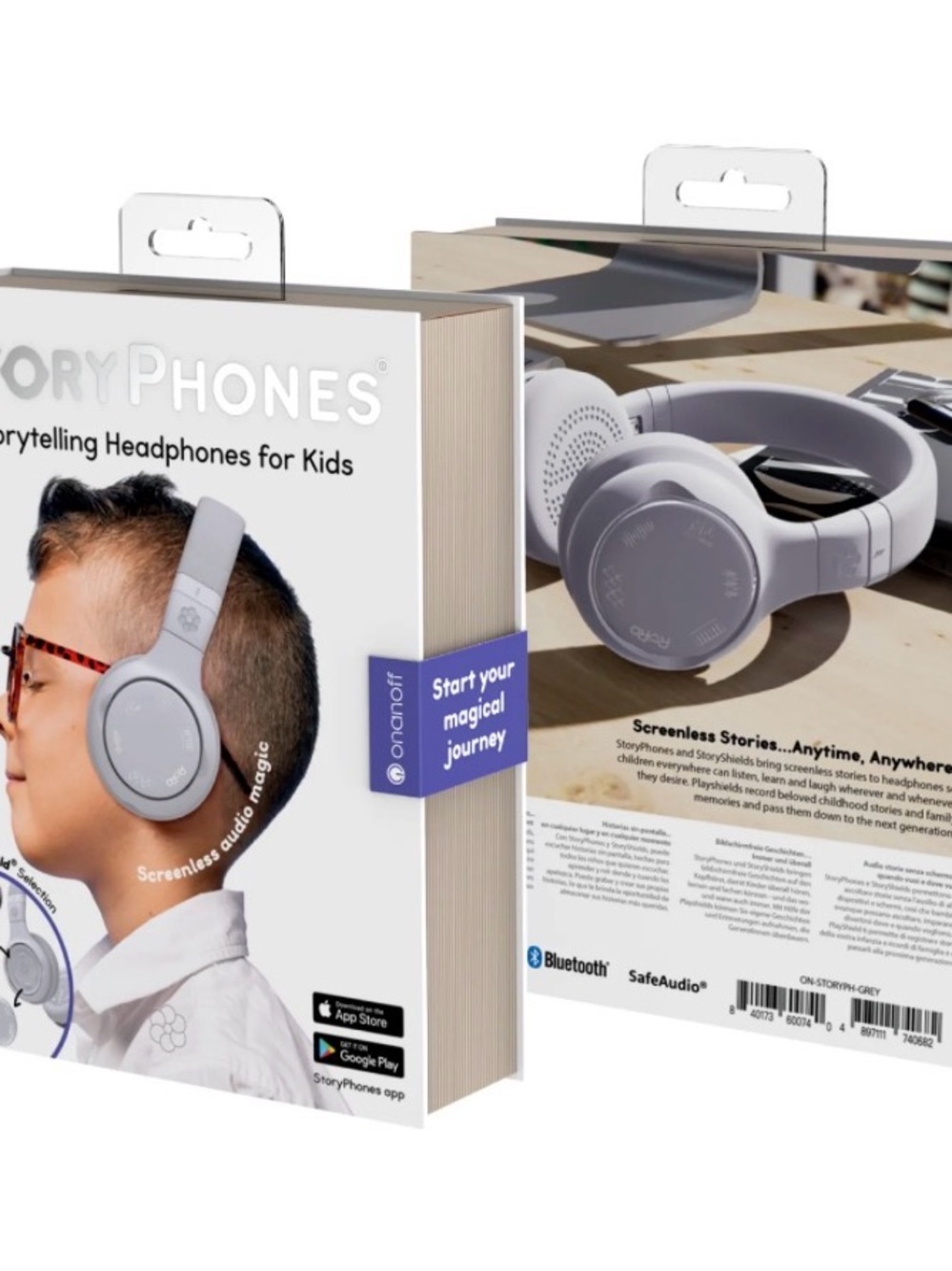StoryPhones Kids Over-Ear Headphones — Gray Bluetooth SafeAudio